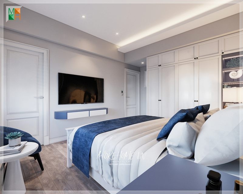 Kệ tivi treo tường với kiểu thiết kế hiện đại có thể góp phần làm nổi bật không gian căn phòng như một món đồ trang trí.